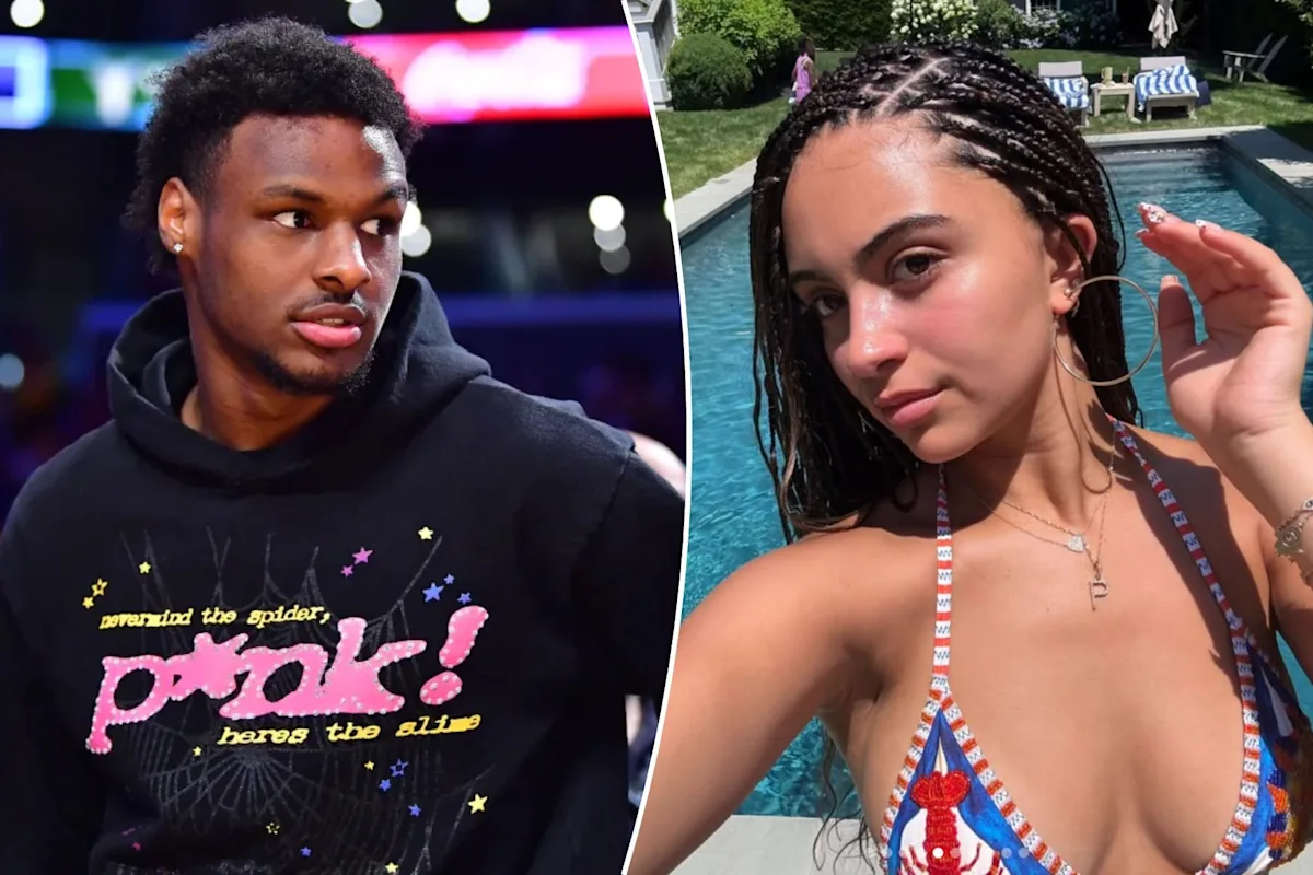 Split image of Bronny James courtside and Parker Whitfield by a pool