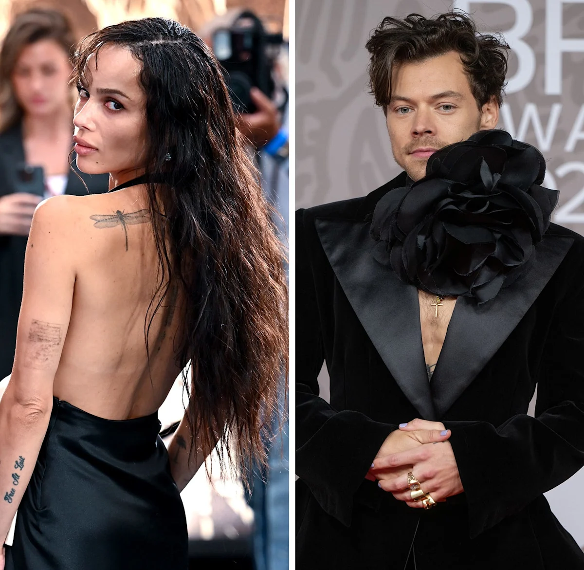 Split image of Zoe Kravitz and Harry Styles at separate red carpet events
